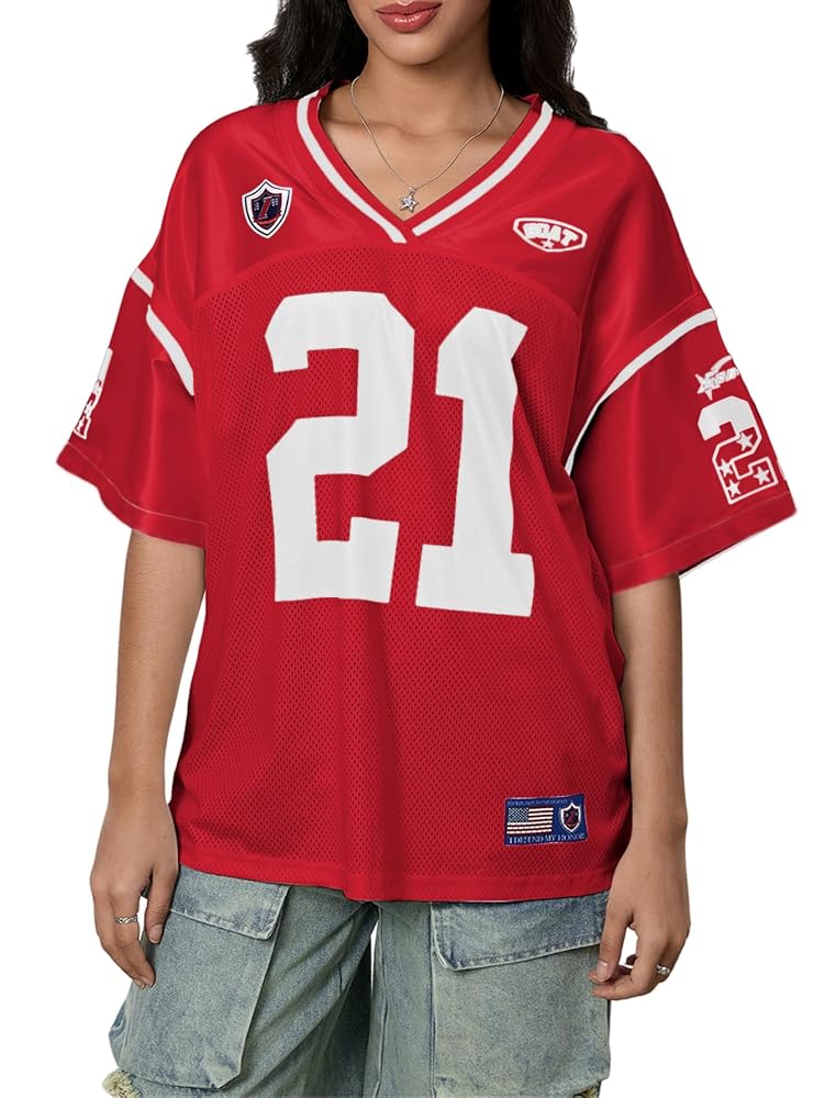 SHENHE Women's Oversized Jersey Y2K Number Print Graphic